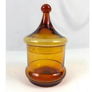 VTG Empoli Italian Art Glass Amber Apothecary Jar Candy Dish MCM Circus Tent Lid